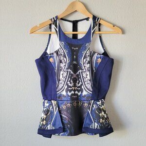 Women's Sleeveless Peplum Top – Baroque Print, Fitted Waist, Party Clubwear